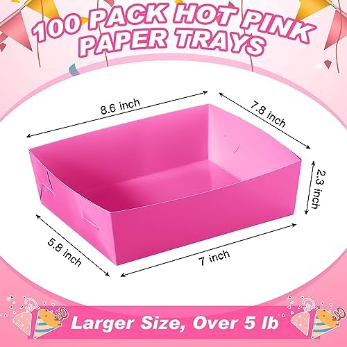 Uiifan 100 Pcs 5 lb Extra Large Paper Food Serving Trays, Hot Pink