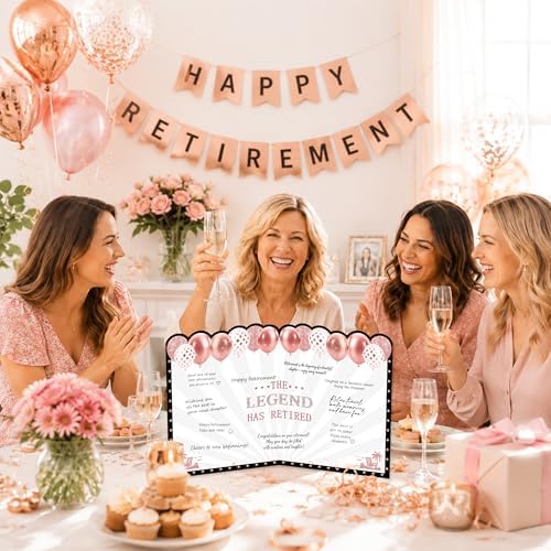WNINK Jumbo Retirement Card for Women, Black Rose Gold Happy Retirement Guest Book with Envelope, Large Farewell Signing Card, The Legend Has Retired Decorations Gift