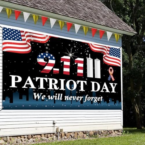 911 Never Forget Banner, Patriot Day Banner, 911 Patriot Day Flag, 911 Patriot Day Decorations, 911 Patriot Day We Will Never Forget Flag Wall Hanging Backdrop.