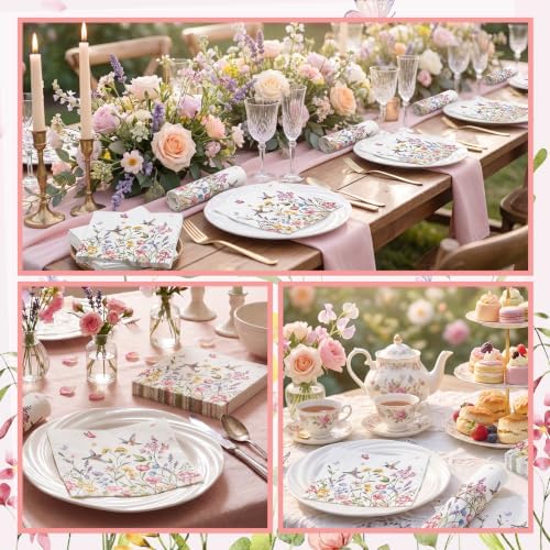 NatNarr 50 Pcs Wildflower Napkins, 6.5" Floral Party Napkins
