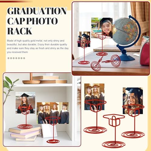 Rtteri 30 Pcs Grad Cap Graduation Picture Display 2 Inch Red Photo Holders for Centerpieces Graduation Card Stands Table Number Holders for Class of 2026 Grad Party Supplies