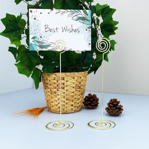 Jofefe Place Card Holders - 10pcs 8.6" Tall Table Card Holders Table Number Holders Table Picture Stand Wire Photo Holder for Place Cards Wedding Party Office Desk Name Memo Menu Clips (Gold)