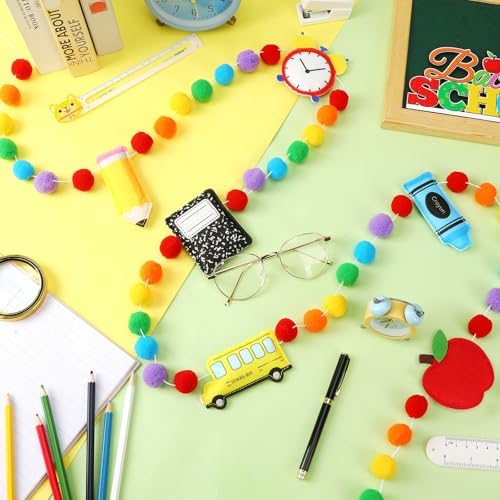 Jansun 8.2 Ft 3D Back to School School Bus Apples Alarm Clock Garland