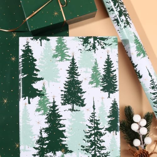 LaRibbons Reversible Green Christmas Wrapping Paper Pine Tree 17 In x 33 Ft