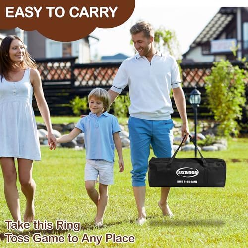 Ring Toss Game for Kids & Adults, Outdoor Yard Games for Adults and Family, Premium Ring Game with 6/10 Rope Rings & Carrying Bag, Perfect for Lawn, Backyard, Beach, Camping
