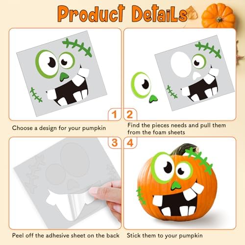 12 Packs Foam Halloween Pumpkins Decorating Stickers, Pumpkins Decorating Kit Foam Stickers for Kids Adult Home School Games DIY Pumpkin Lantern Halloween Party