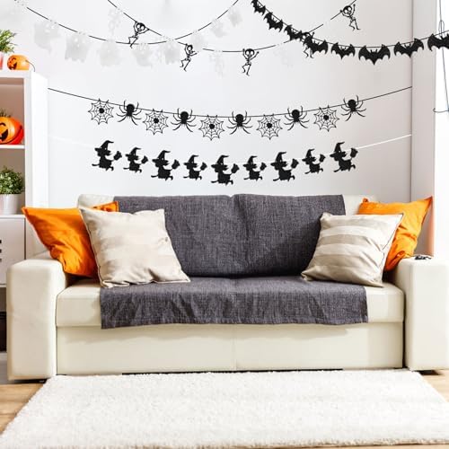 CCINEE Halloween Bat Banner Spider Ghost Skeleton Witch Garland, 5 PCS White Black Glitter Banner Garland for Halloween Party Haunted House Classroom Firepalce Indoor Outdoor Decorations