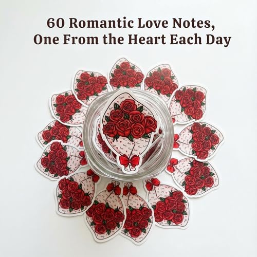 Love Notes Jar with 60 Romantic Messages - Valentines Day Gifts for Him, Her - Romantic Long Distance Relationship Gifts for Him, Her - Sweet Love Keepsake for Couples, Gift-Ready Jar