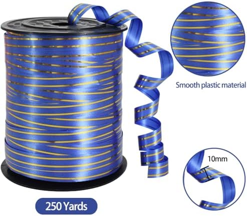 TONIFUL Curling Ribbon-Blue Gold Balloon Curling Ribbons-250 Yards Balloon String for DIY Decor,Gift Wrapping,Ribbons and Bows for Christmas New Year Birthday Gifts Graduation Supplies