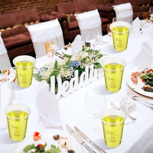 100 Pcs Bee Party Cups 16 oz, Pink, Cheers to Love