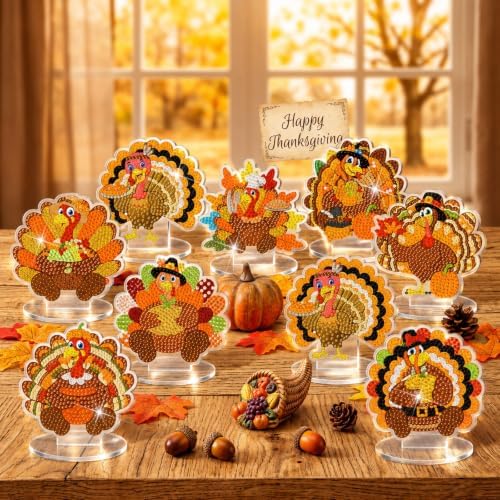 Kosiz 9 Pcs Thanksgiving Turkey Diamond Art Tabletop Decor Fall Diamond Art