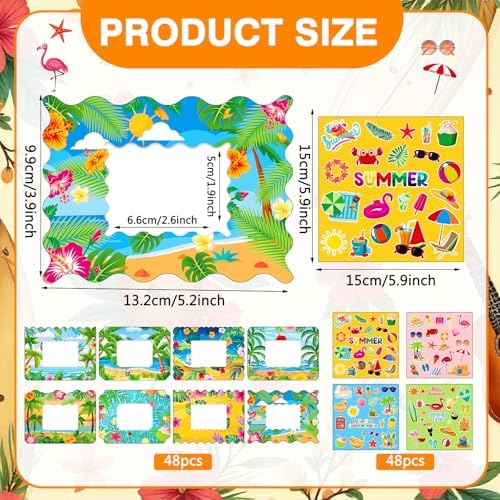 Jetec 48 Sets Hawaiian Picture Frame Craft Kits with Stickers