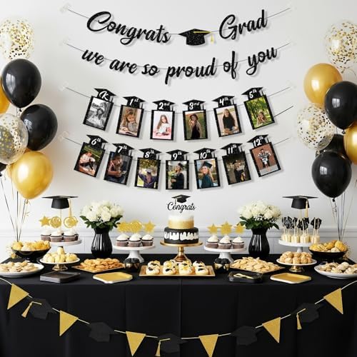 Graduation Decorations 2026 Party Supplies, Pre-strung K-12th Grade Photo Banner, Congrats Grad Class of 2026 We Are So Proud of You