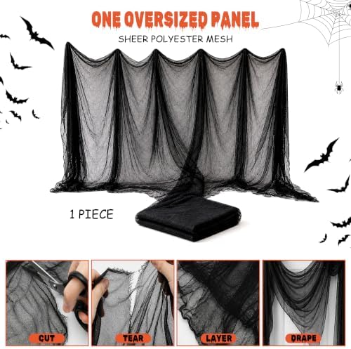 Black Creepy Cloth, 315 x 85 in Black Gauze Fabric for Halloween