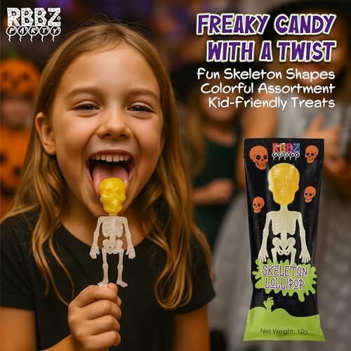 Skeleton Lollipops - Halloween Candy Individually Wrapped 24 Pack - Bulk Scary Suckers for Trick or Treat, Party Favors & Spooky Goodie Bags