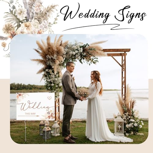 Wenqik 10 Pcs Fall Boho Wedding This Way Directional Parking Signs,Elegant