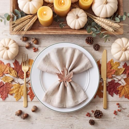 Remerry 8 Pcs Fall Thanksgiving Napkin Rings Set,Autumn Metal Holders