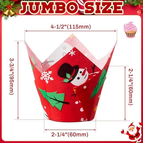 Motiskyy 300 Pcs Jumbo Tulip Muffin Liners, Christmas Color