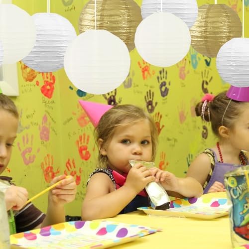 BEISHIDA Gold White Paper Lanterns 12Pcs 6/8/10/12 Inch Round Chinese Lamp