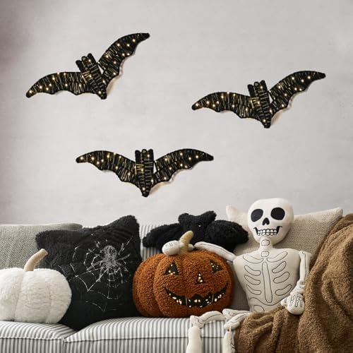 3 Pack Halloween Decorations Indoor Bat Wall Decor with Batteries Included
