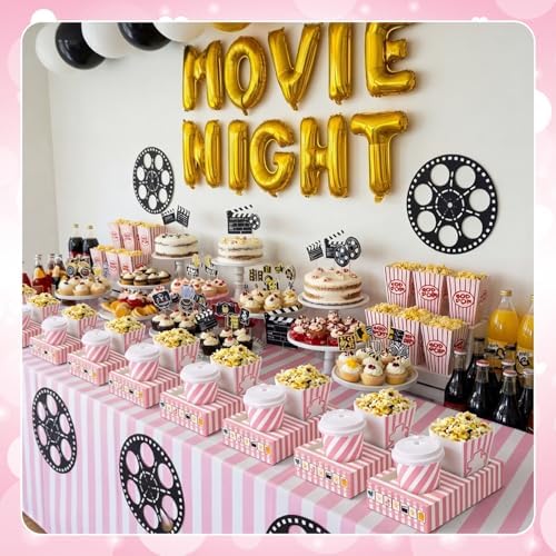 Dunzoom 20 Pcs Pink Movie Night Supplies Movie Night Paper Snack Trays Popcorn Candy Holder Theater Snack Boxes Cardboard Holder Food Trays for Party