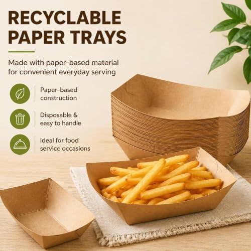 250 Pack 3lb Paper Food Boats - Grease-Resistant Food Trays,Heavy-Duty Food Trays Disposable for Hot Dog,Hamburger,Sandwiches,Nacho,Fries,Onion Rings or Other Snacks