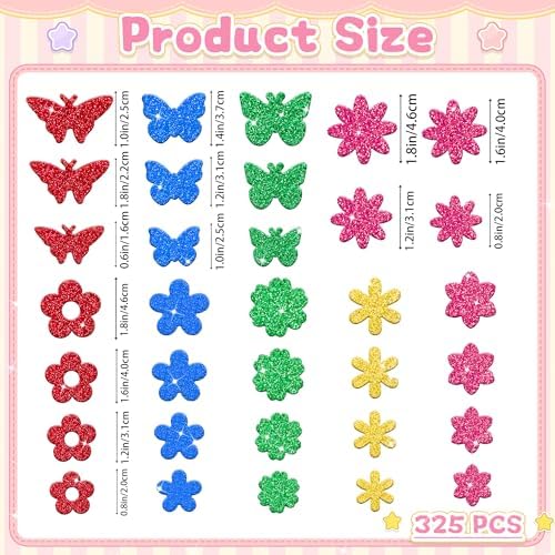 325Pcs Foam Stickers Glitter 3D Spring Foam Shape Sticker,Flower Butterfly