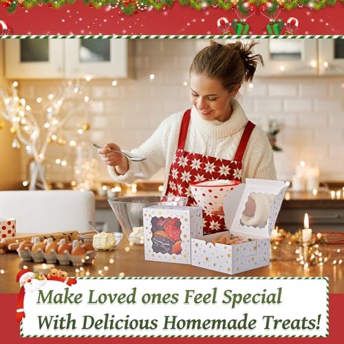 32Pcs 9x6x3 in Christmas Cookie Boxes with Window, White Gold-Star