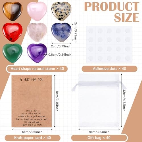 Motiskyy 40 Sets Pocket Hug Token with Heart Stones Cards, Small Gift Bulk