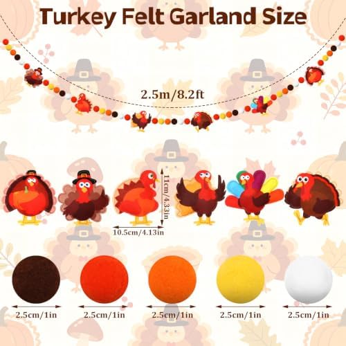 Jansun Thanksgiving Turkey Felt Garland and 3D Fall Banner Decor