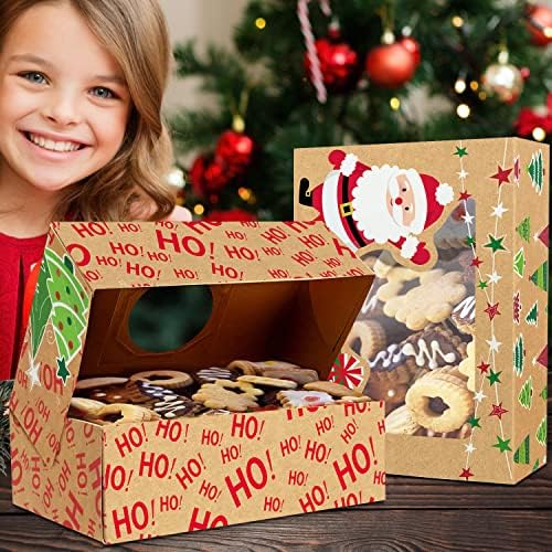 Party Funny 12 Christmas Cookie Boxes -Large Holiday Bakery Food Container for Gift Giving with 80 Count Christmas Foil Gift Stickers