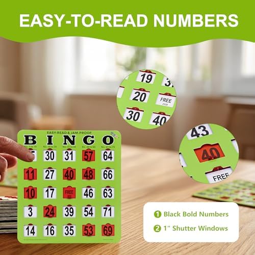 GSE Jumbo Easy-Read Shutter Slide Bingo Cards Bulk, 200-Pack Reusable Cards