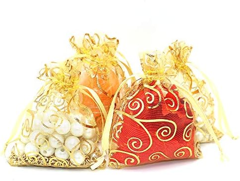 Staruby Organza Gift Bags 100pcs Gold Sheer Bag 3x4 Inch Mesh Favor Bags