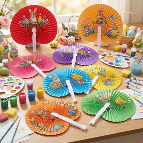 JOHOUSE Decorative Round Hand Fan Foldable, 12 Packs Colourful Paper Fans