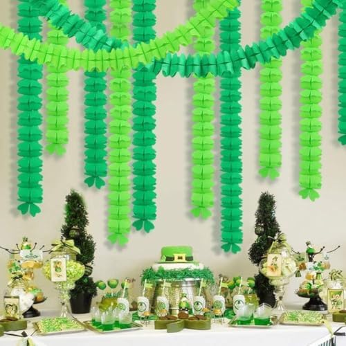 Cheerland Green Party Garland Hanging Shamrock Banner Four Leaf Clover Streamer Paper for Wild One Birthday Wedding Baby Shower Jungle Dino Lucky Irish Decoration Spring Celebration Tropical Supplies