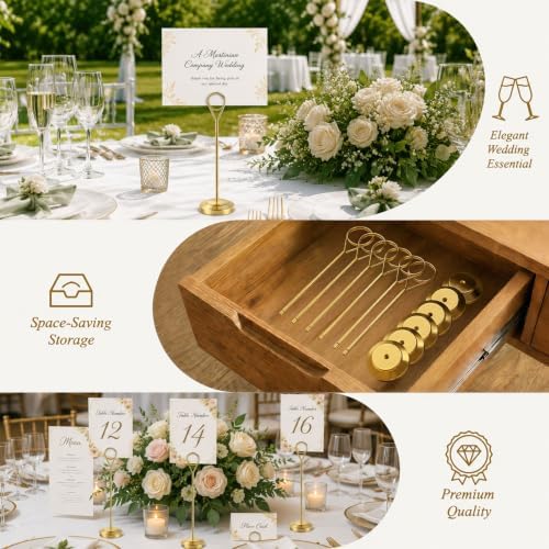 Radezon 12 Pcs Gold Table Number Holders, 6 Inch Tall Place Card Holders for Table, Sturdy Photo Picture Holders with Anti-Tip Base for Wedding Reception, Party, and Event Centerpiece