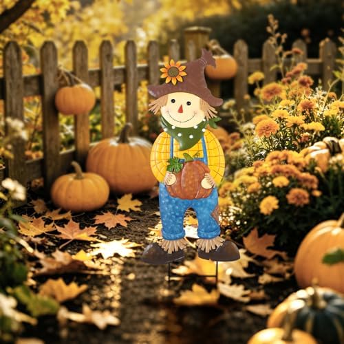 BRIGHTDECK Outdoor Fall Scarecrow Metal Stakes Decorations Autumn Yard Sign