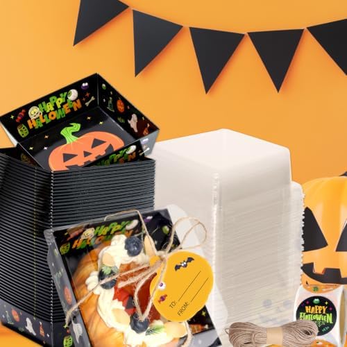 WorldBazaar 50PCS Halloween Charcuterie Boxes with Clear Lids Box