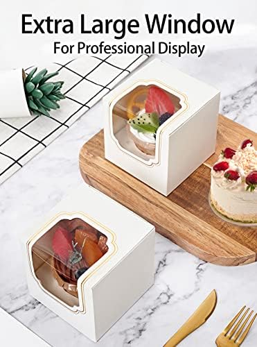 Happyhiram 100 Pack Gold Individual Cupcake Boxes with Inserts & Window