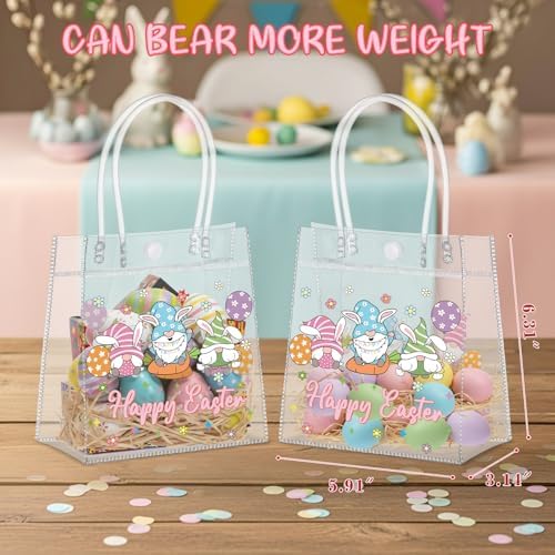 Aliceset 24 Pcs Clear Plastic Gift Bags with Handle, Reusable Easter Gnome