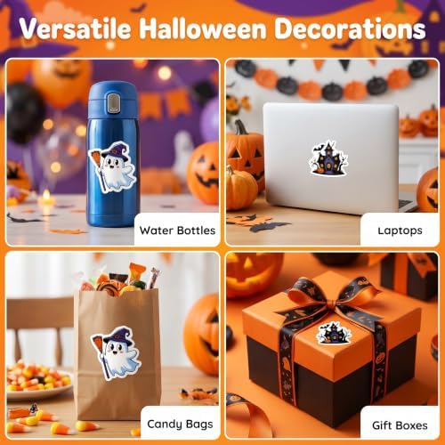 500 PCS Cute Halloween Stickers Roll, 1.5" Die-Cut Cartoon Ghost Pumpkin Zombie Decals, 8 Spooky Self-Adhesive Paper Labels for Teacher Classroom Rewards, Party Favors, Trick or Treat Envelope Seals