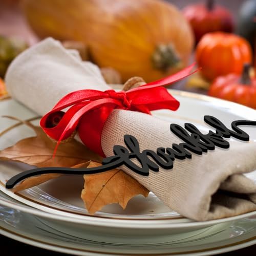 Thanksgiving Cutout Wood Table Place Card (8, Thankful Black)