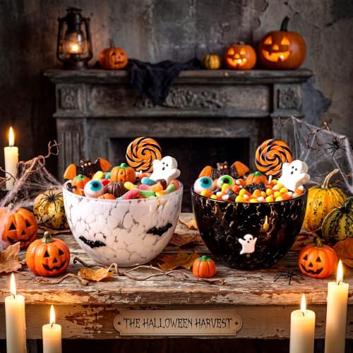FoldTier 2 Pcs Halloween Icon Snack Bowl, 14oz Clear Glass Candy Dessert Bowls with Ghost and Bat Design, Spooky Serving Bowls for Halloween Gifts Party Favors Table Decoration Supplies