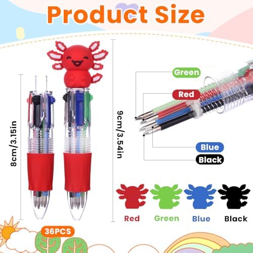 36PCS Axolotl Fun Pens Kawaii Mini Multicolor Gift Pens for Party Favors