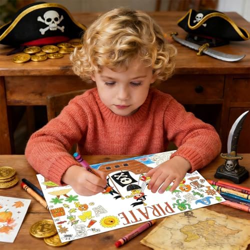 Pirates Crafts for Kids 15Packs 17X11Inches Coloring Placemats with Thankful - Fall Art Activities for Friendsgiving, Preschool & Kindergarten Projects for Toddlers,Kids, Girls & Boys