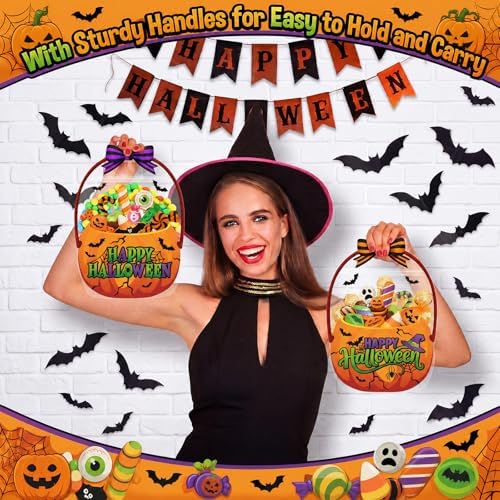 Fuutreo 25 Pcs Halloween Treat Bags with Handles, Horror Candy Plastic
