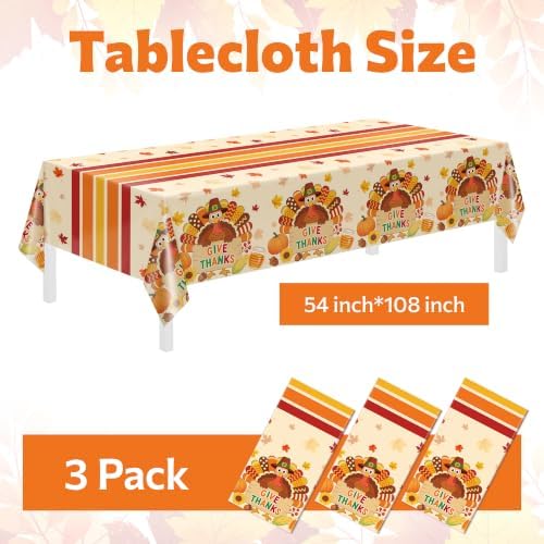 Childom 3 Pack Thanksgiving Tablecloth,Thanksgiving Decorations 54x108 Inch Disposable Plastic Tablecloth,Fall Turkey Table Cover for Home Dinner Table Decor Picnic Birthday Party Supplies