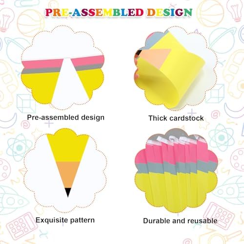 Vitalcozy 5 Pcs 49 ft Back to School Pencil Banners Pencil Classroom Decor