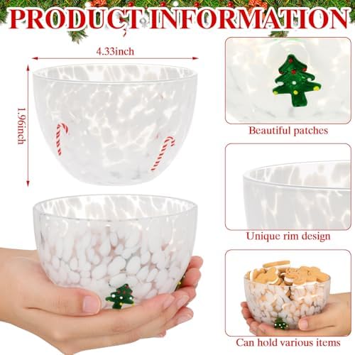 FoldTier 2 Pcs Christmas Icon Candy Bowls Dish, 14oz Candy Cane Christmas Tree Serving Bowls Double Old Fashioned Glass Xmas Gifts for Snacks Dessert Cookie Holiday Party Favors Table Decoration