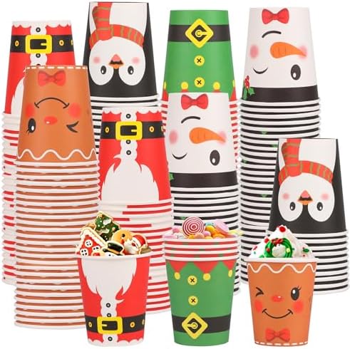 FOIMAS 50 PCS Christmas Paper Cups, 9 OZ Disposable Christmas Coffee Cups with Snowman Penguin Santa Claus Cup for Xmas Holiday Winter Party Supplies Hot and Cold Drinks Beverage